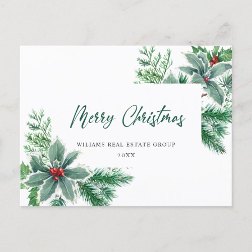 Festive Holly Berry Christmas Corporate Holiday Postcard