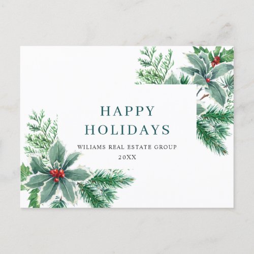 Festive Holly Berry Christmas Corporate Holiday Postcard