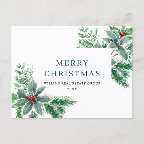 Festive Holly Berry Christmas Corporate Holiday Postcard