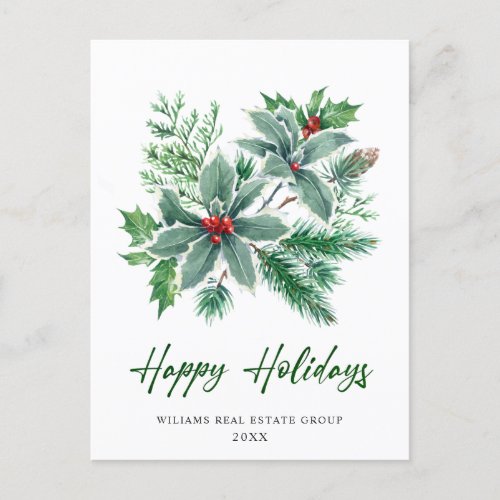 Festive Holly Berry Christmas Corporate Holiday Postcard