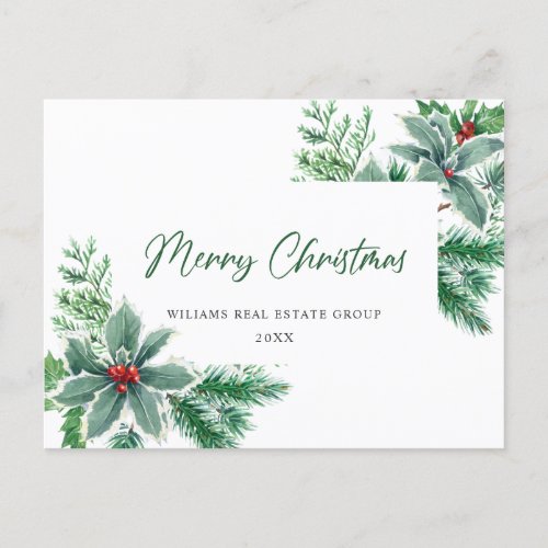 Festive Holly Berry Christmas Corporate Holiday Postcard