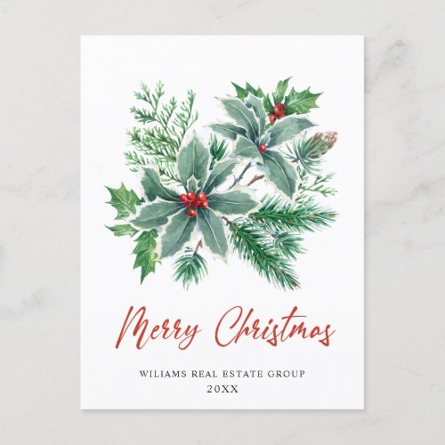 Festive Holly Berry Christmas Corporate Holiday Postcard