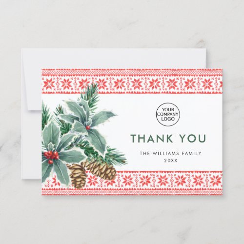 Festive Holly Berry Christmas Corporate Holiday Thank You Card