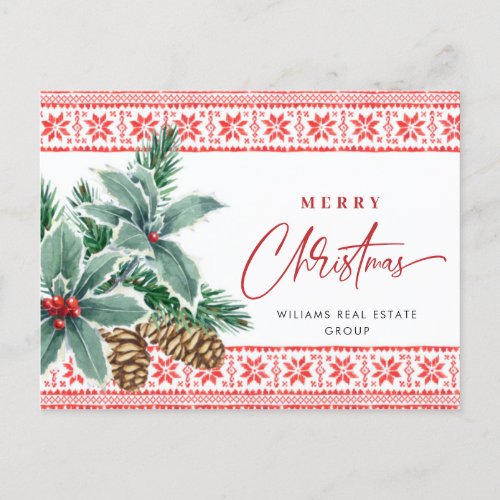 Festive Holly Berry Christmas Greeting Holiday Postcard