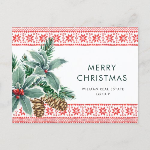 Festive Holly Berry Christmas Greeting Holiday Postcard