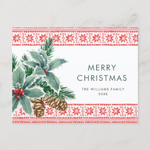 Festive Holly Berry Christmas Greeting Holiday Postcard