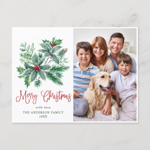 Festive Holly Berry Christmas Greeting PHOTO Holiday Postcard