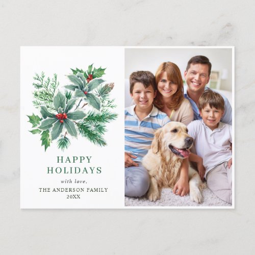 Festive Holly Berry Christmas Greeting PHOTO Holiday Postcard