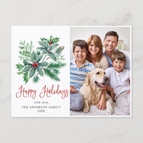 Festive Holly Berry Christmas Greeting PHOTO Holiday Postcard