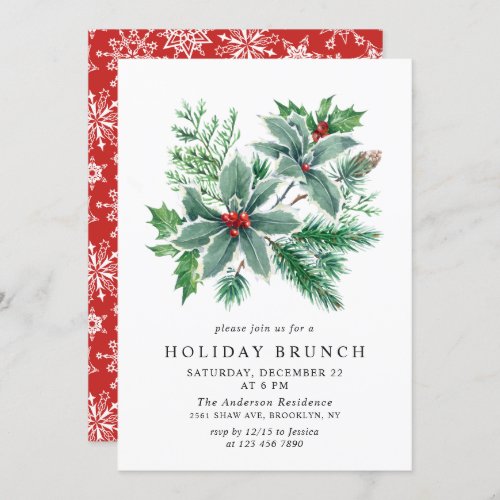 Festive Holly Berry Christmas HOLIDAY BRUNCH Invitation