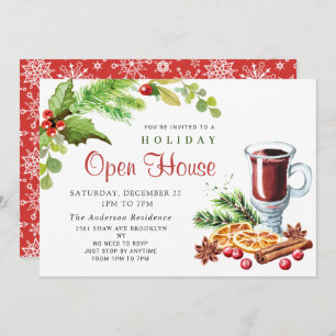 Festive Holly Berry Christmas Holiday Open House Invitation