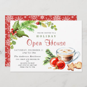Festive Holly Berry Christmas Holiday Open House Invitation