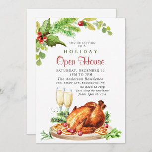 Festive Holly Berry Christmas Holiday Open House Invitation