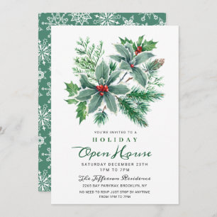Festive Holly Berry Christmas Holiday Open House Invitation