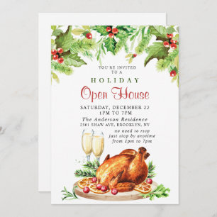 Festive Holly Berry Christmas Holiday Open House Invitation