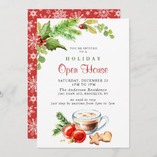 Festive Holly Berry Christmas Holiday Open House Invitation