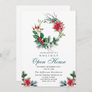Festive Holly Berry Christmas Holiday Open House Invitation