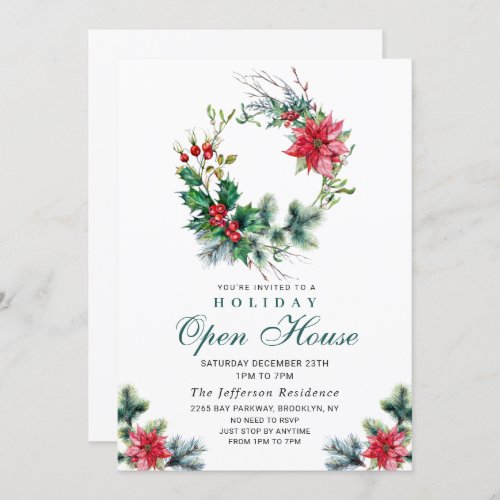 Festive Holly Berry Christmas Holiday Open House Invitation