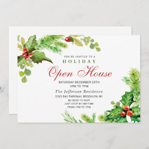 Festive Holly Berry Christmas Holiday Open House Invitation