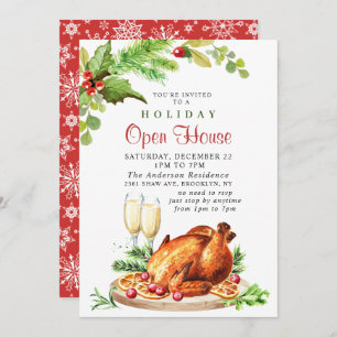 Festive Holly Berry Christmas Holiday Open House Invitation