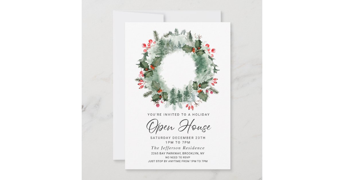 Festive Holly Berry Christmas Holiday Open House Invitation | Zazzle