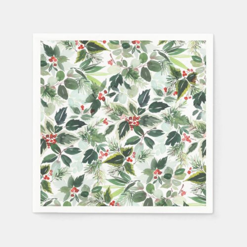 Festive Holly Berry Christmas Holiday Party Napkins