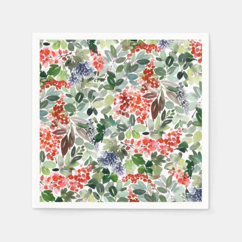 Festive Holly Berry Christmas Holiday Party Napkins
