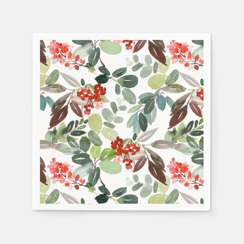 Festive Holly Berry Christmas Holiday Party Napkins