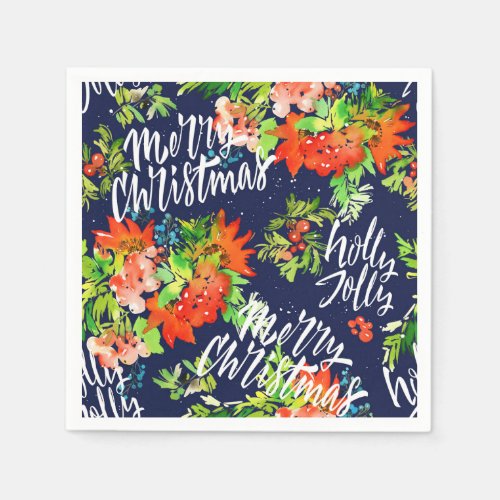 Festive Holly Berry Christmas Holiday Party Napkins