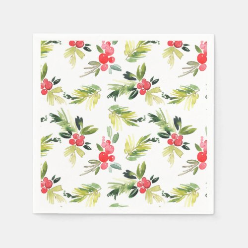 Festive Holly Berry Christmas Holiday Party Napkins