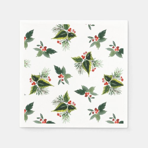 Festive Holly Berry Christmas Holiday Party Napkins