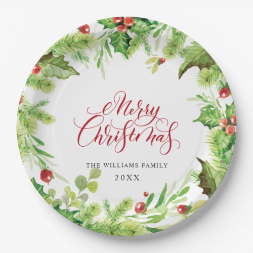 Festive Holly Berry Christmas Holiday Party Paper Plates