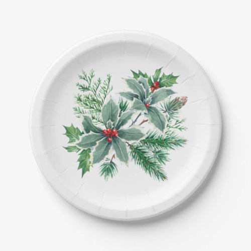 Festive Holly Berry Christmas Holiday Party Paper Plates