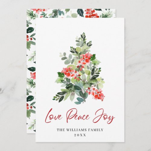 Festive Holly Berry Christmas Tree Greeting Holiday Card
