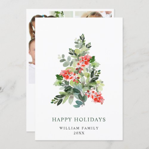 Festive Holly Berry Christmas Tree Greeting Photo Holiday Card