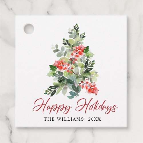 Festive Holly Berry Christmas Tree Holiday Party Favor Tags