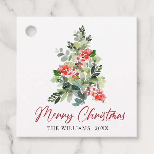 Festive Holly Berry Christmas Tree Holiday Party Favor Tags