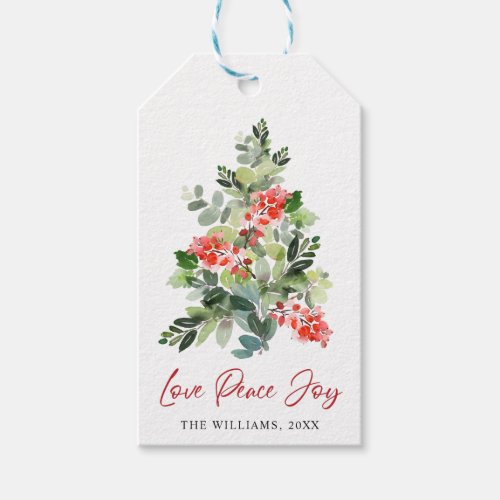Festive Holly Berry Christmas Tree Holiday Party Gift Tags