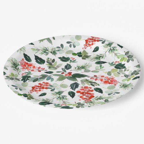Festive Holly Berry Christmas Tree Holiday Party Paper Plates
