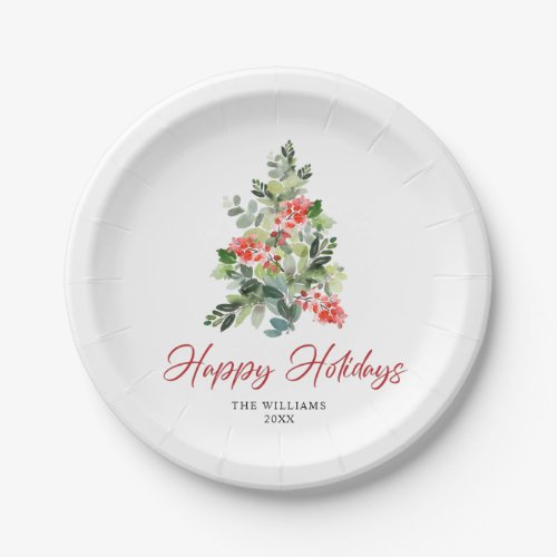 Festive Holly Berry Christmas Tree Holiday Party Paper Plates