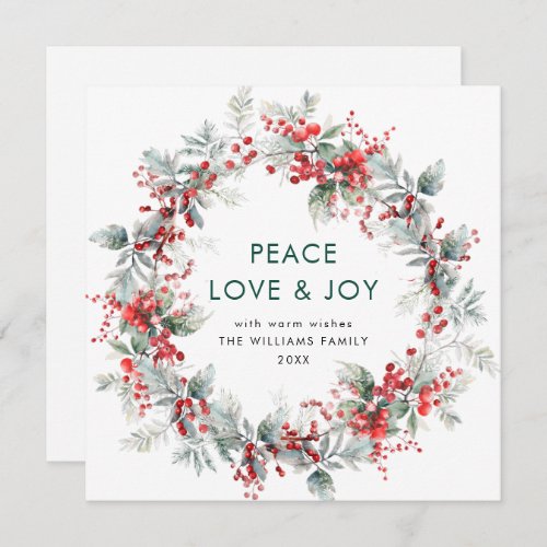 Festive  Holly Berry Christmas Wreath Modern Holiday Card