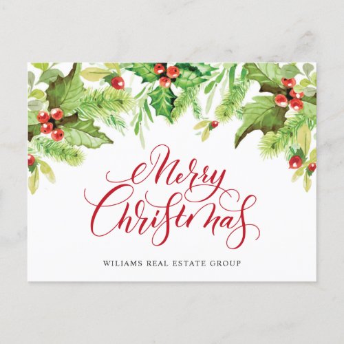 Festive Holly Berry Corporate Christmas Holiday Po Postcard
