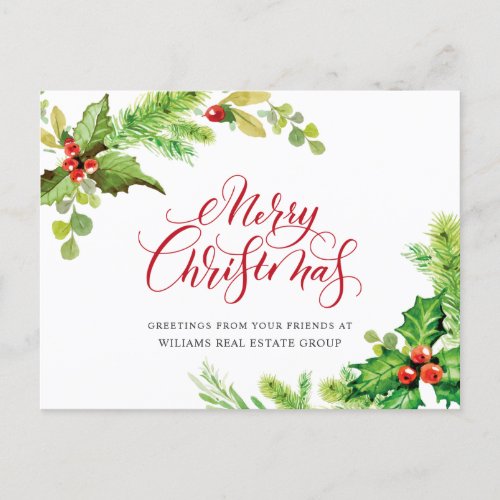 Festive Holly Berry Corporate Christmas Holiday Postcard