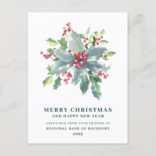 Festive Holly Berry Corporate Christmas Postcard