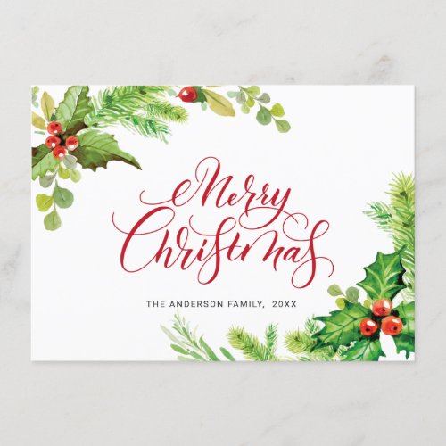 Festive Holly Berry Mistletoe Christmas Greeting Holiday Card