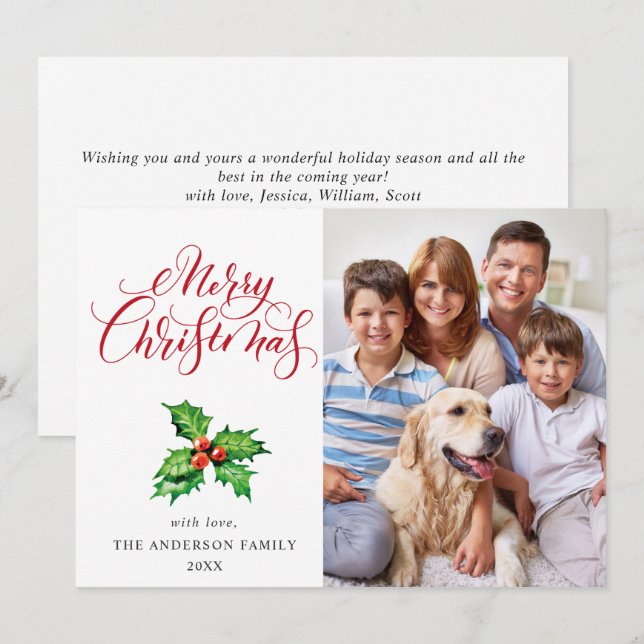 Festive Holly Berry Mistletoe Christmas Greeting Holiday Card (Front/Back)