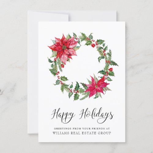 Festive Holly Berry Poinsettia Christmas Corporate Holiday Card