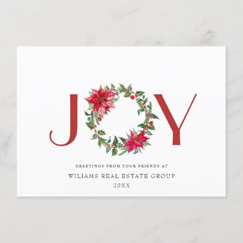 Festive Holly Berry Poinsettia Christmas Corporate Holiday Card