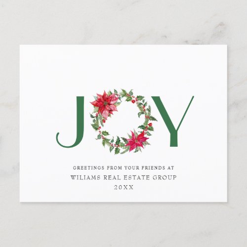 Festive Holly Berry Poinsettia Christmas Corporate Holiday Postcard