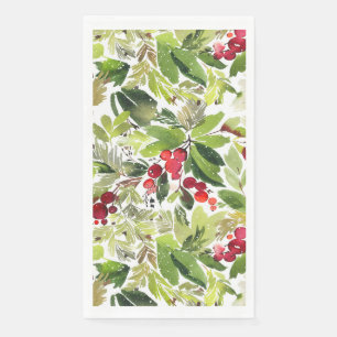 Festive Holly Berry Watercolor Paper Guest Towels